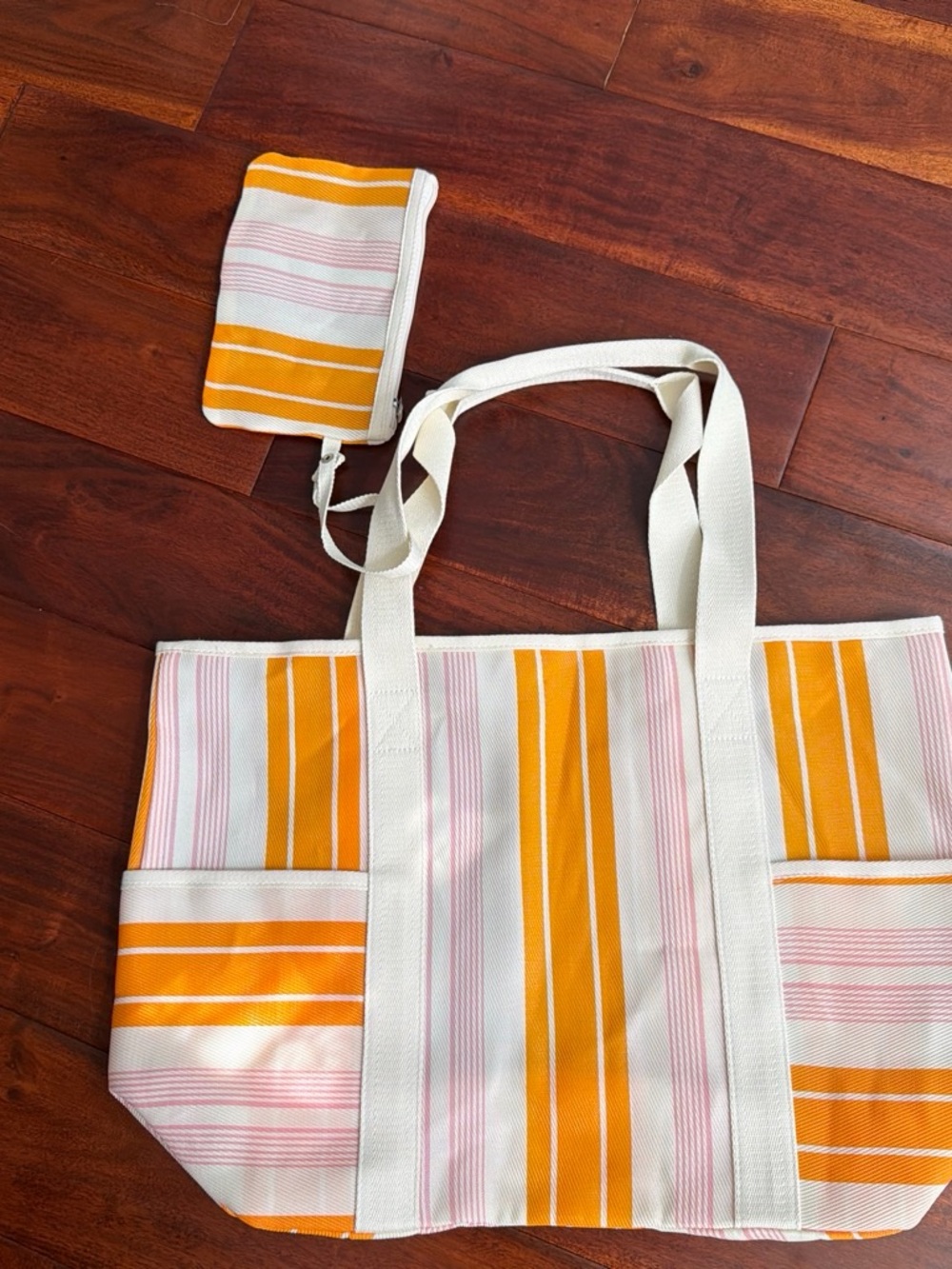 Lands' End Yellow & Pink Striped beach Tote